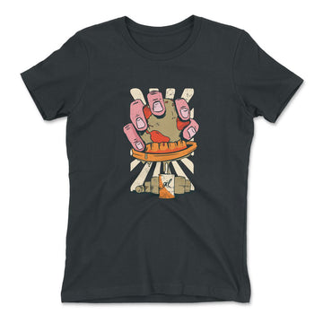 Planet Oil Squeezer Womens T-Shirt in Heavy Metal color